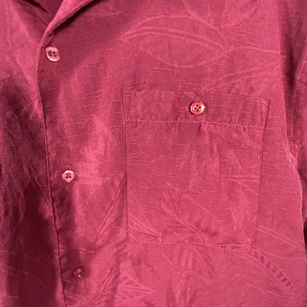 CABANA Mens XL Shirt Red Sueded Hawaiian Tropical Embossed Short Slv Button - Picture 4 of 8